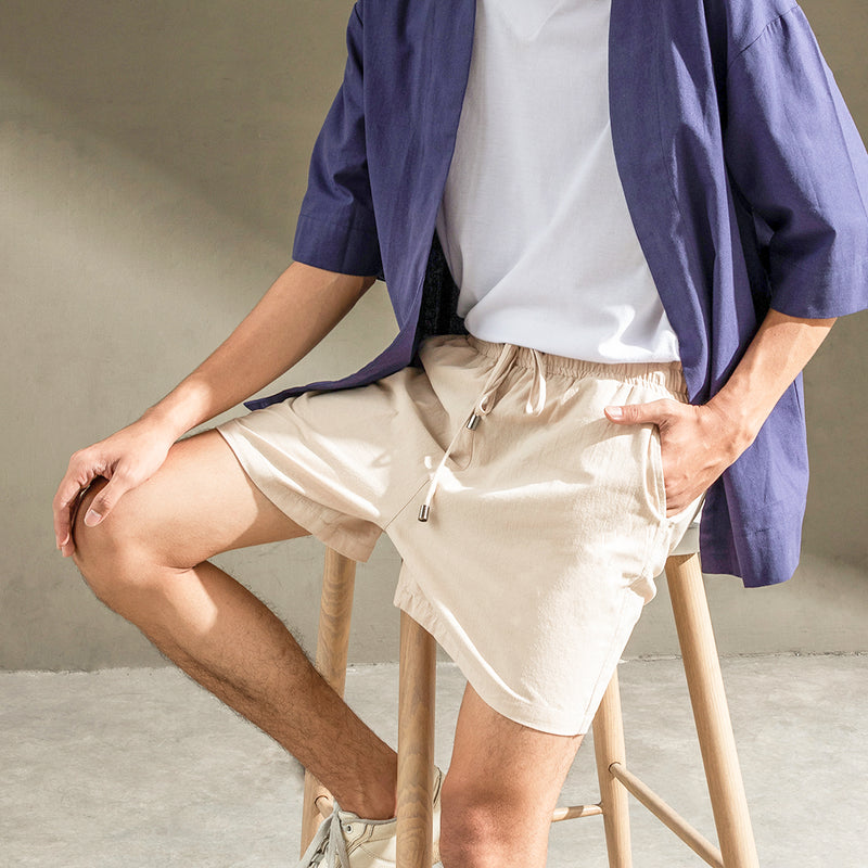 Linen Blend Drawstring Summer Shorts